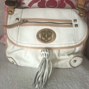 Sharif Elegant White and Tan Leather Cross Body Bag NEW